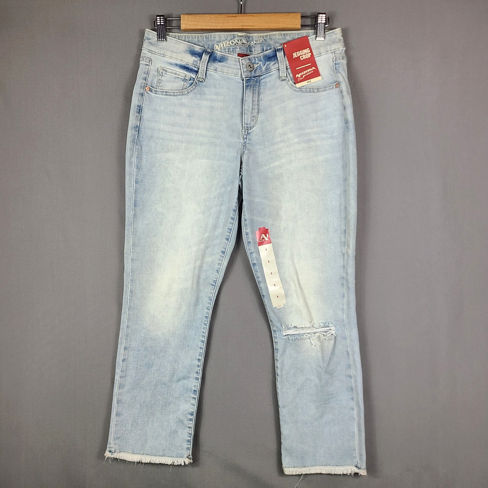 NWT Arizona Jean Jegging Crop Blue Denim Raw Hem Distressed Y2K Juniors 9